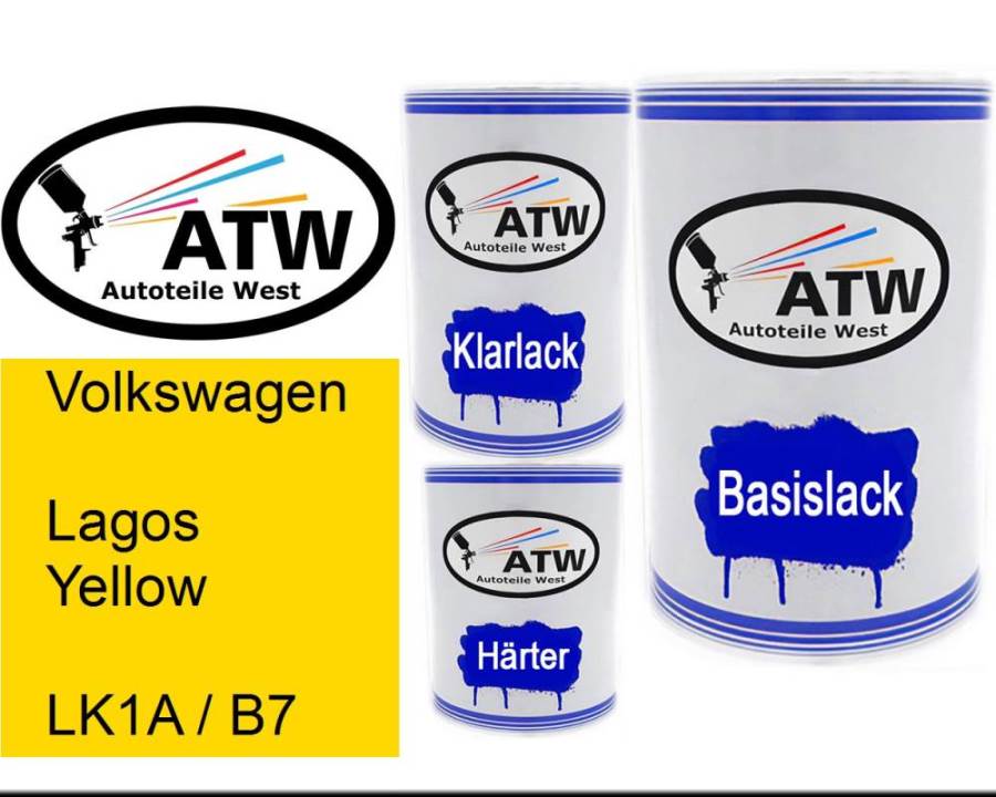 Volkswagen, Lagos Yellow, LK1A / B7: 500ml Lackdose + 500ml Klarlack + 250ml Härter - Set, von ATW Autoteile West.